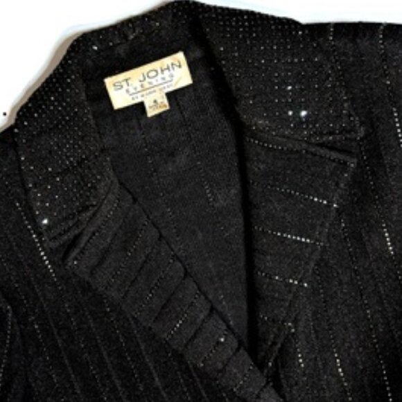 St. John Evening Black by Marie Gray Sequin Knit 2-Piece Pantsuit 4/6 - Picture 7 of 8